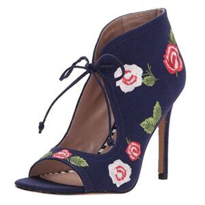 Betsey Johnson Caroline Navy Embroidered Stiletto Heel Booties Women’s Size 8